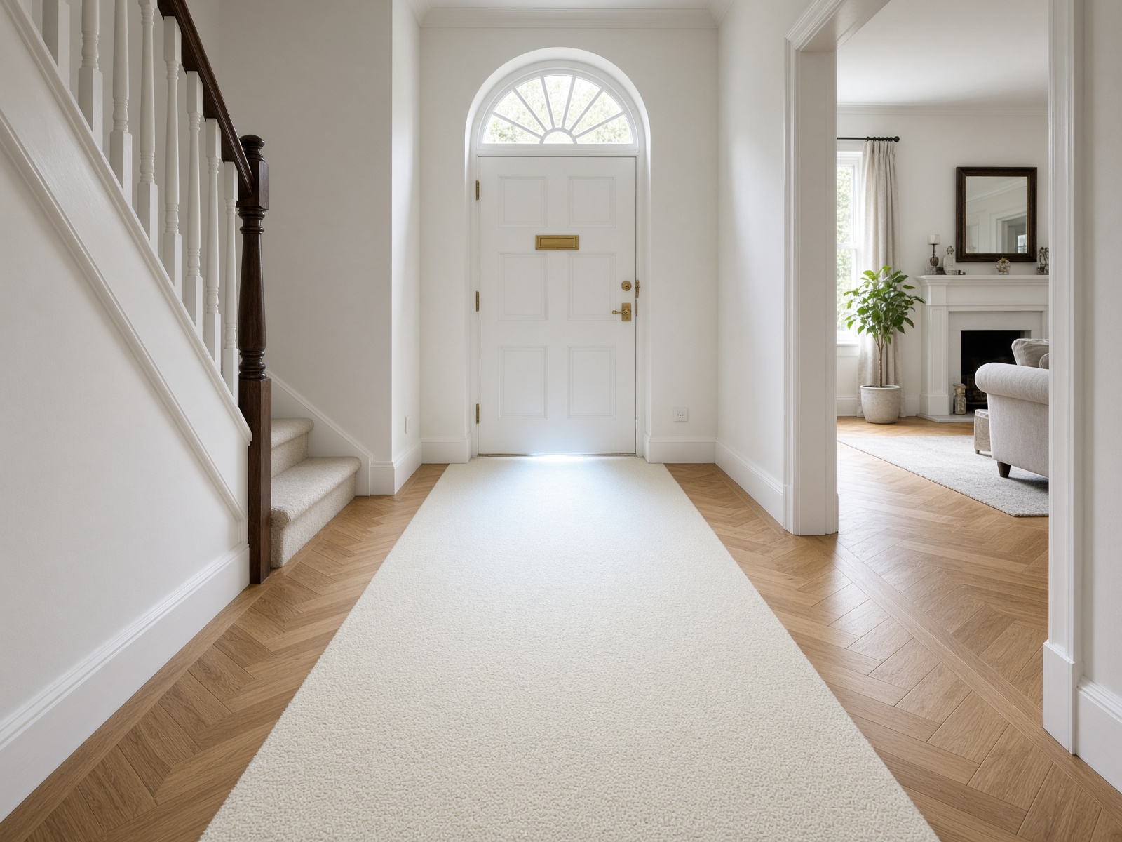 Freshly cleaned wool carpet running through a bright Galway hallway